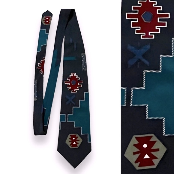 Vintage Robert Stewart Silk Tie Aztec Southwestern Tribal Print Made in USA - Picture 1 of 7